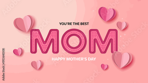 Happy Mothers Day message with hearts on pink background