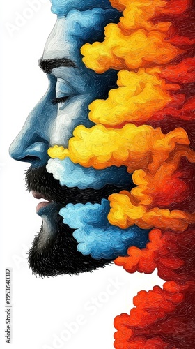 Abstract Man Profile Illustration with Colorful Swirls – Mind, Creativity & Emotion