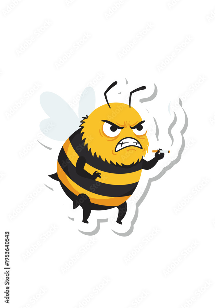 Naklejka premium Grumpy Smoker Bee Vector Sticker