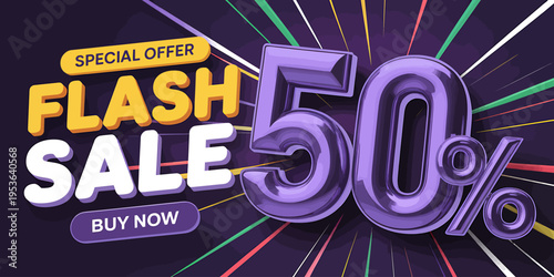 Flash sale fifty percent off special offer buy now discount banner