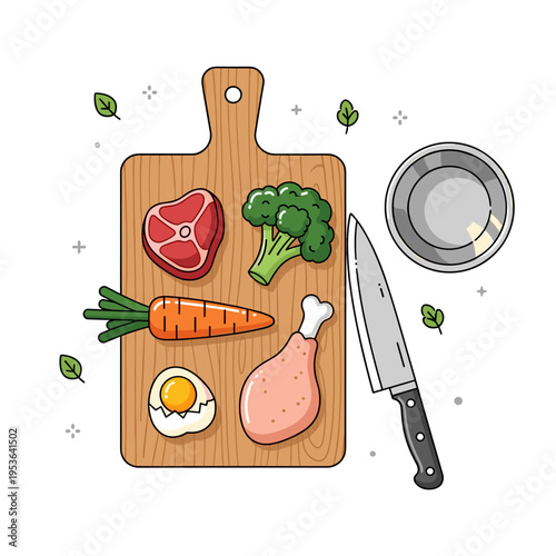 Flat Vector Art of Natural Raw Dog Food Meal Prep