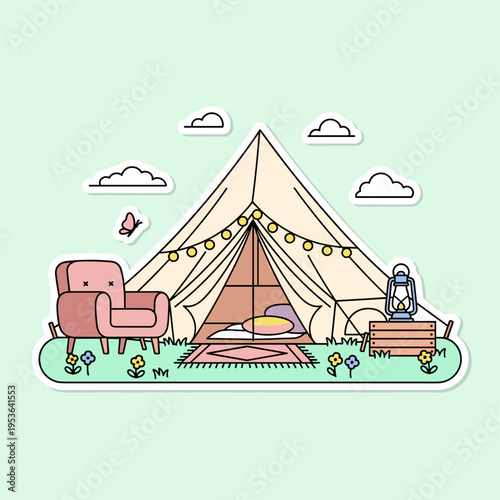 Flat Vector Spring Glamping Scene
