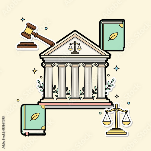 Flat Vector Courthouse & Law Icon Set