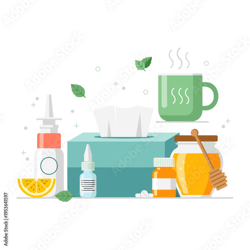 Seasonal Allergy Survival Kit Flat Vector Illustration