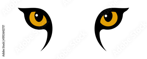 Fierce big cat eyes with bright orange irises on a vibrant yellow background, abstract vector illustration