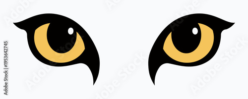 Fierce big cat eyes with bright orange irises on a vibrant yellow background, abstract vector illustration