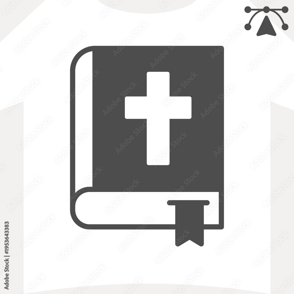 Obraz premium Book with cross solid icon, religion concept. Vector graphics. Bible with bookmark sign and editable stroke, glyph style icon for mobile or web design.