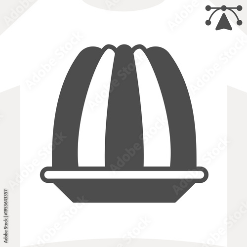 Jelly cake on platter solid icon, food concept. Vector graphics. Pudding tart dish sign and editable stroke, glyph style icon for mobile or web design.