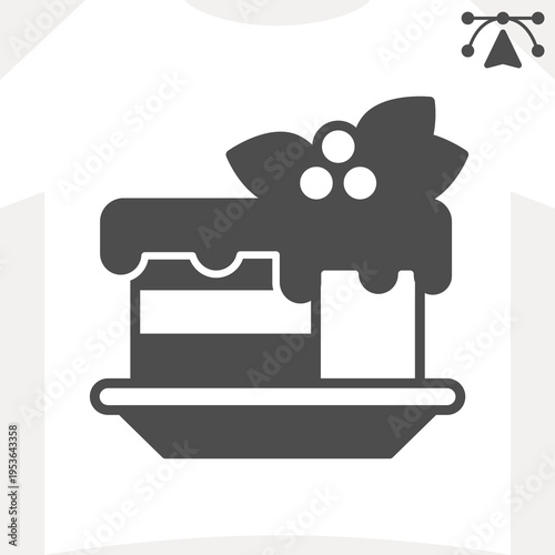 Sponge cake solid icon, sweet food concept. Vector graphics. Cake with icing and berries in plate sign and editable stroke, glyph style icon for mobile or web design.