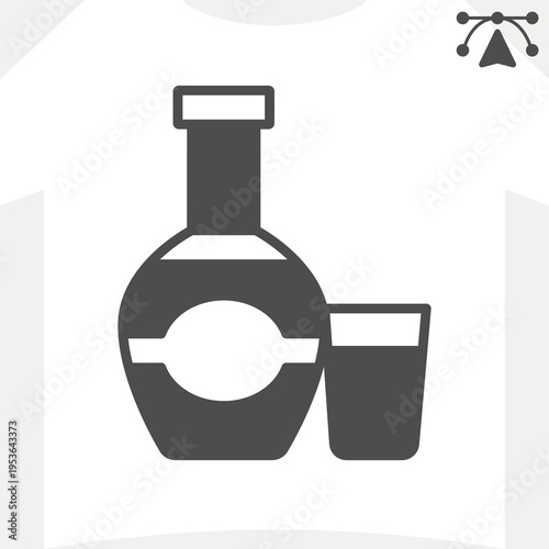 Bottle of cognac and glass solid icon, alcohol drink concept. Vector graphics. Whisky bottle sign and editable stroke, glyph style icon for mobile or web design.