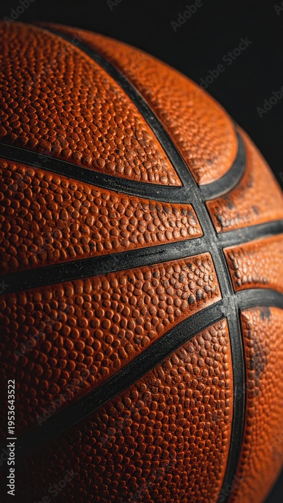 Fototapeta premium Close-Up of Textured Orange Basketball with Black Seams for Sports Equipment Detail and Team Game Concepts