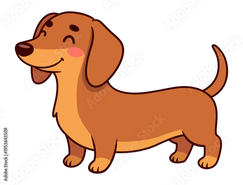 Dachshund dog cartoon illustration. Happy playful standing dog clipart