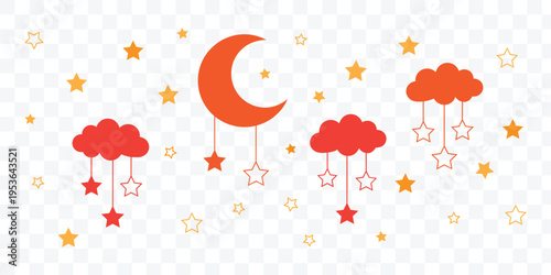 Dreamy Nursery Celestial Vector Cute Moon, Clouds, and Stars for Baby Decor and Kids' Projects