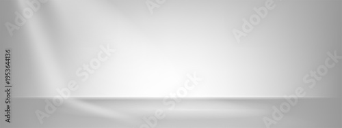 3d white limbo light floor. Ivory studio background with shine texture and sun fall spotlight from window. Clean and soft nature gradient kitchen presentation with cream backdrop for photography