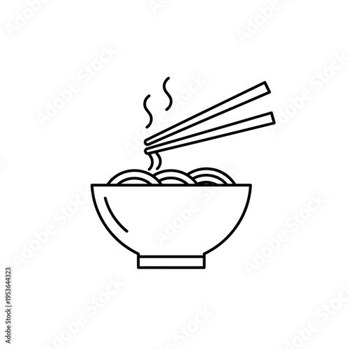 Bowl of Steaming Noodles with Chopsticks Asian Cuisine Illustration.