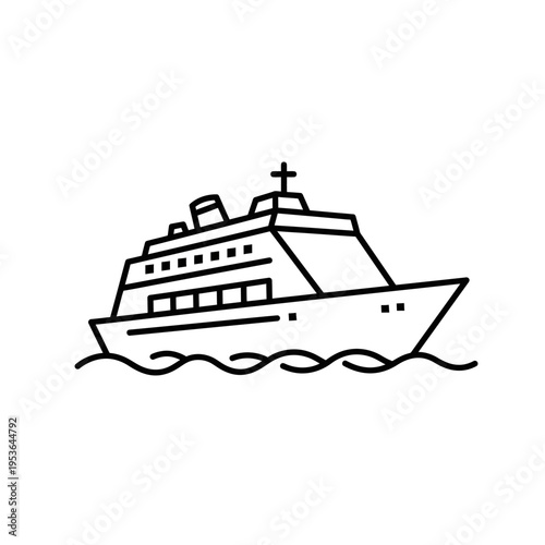 Cruise ship illustration depicting ocean travel and maritime transportation on the water.