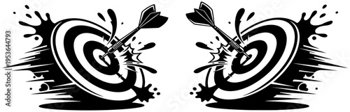 Bullseye targets with arrows and paint splatters