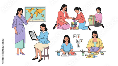 Daily Routine of a Woman: Depicts a woman's daily life, navigating through various activities and roles, emphasizing daily tasks, and the essence of women's experiences and versatility.