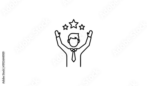 Human stars linear icon hands raised success vector illustration