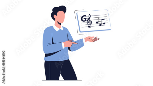 Music Instructor and Notation: An educator demonstrates musical notation to a music student, symbolizing education and music theory.
