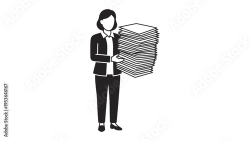Paperwork Burden: An illustration depicts a person carrying a substantial stack of documents.