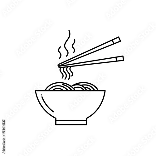 Noodle bowl with chopsticks illustration representing delicious Asian cuisine.