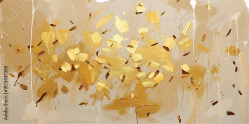 Abstract golden organic shapes and particles floating against a soft pale background, ethereal and luminous flowing effect, modern decorative design element, subtle organic motion