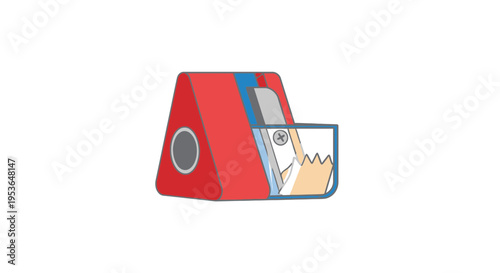 Red pencil sharpener with shavings.