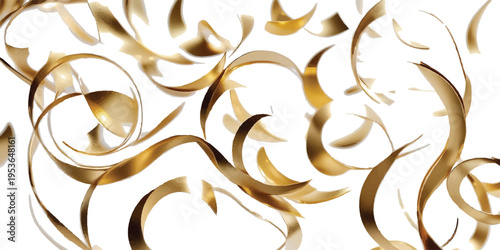 Luxurious gold ribbons elegantly intertwined and flowing against a soft white background, creating a sophisticated and festive visual element, luxury background