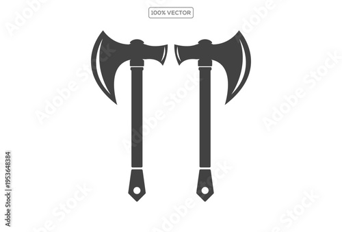 Two battleaxes, battle axes. Black on white flat vector illustration