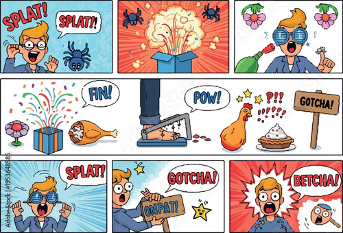 Funny Comic Strip Showing Surprises and Gotchas with Various Characters and Objects
