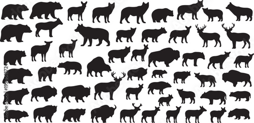 set of wild animals silhouettes