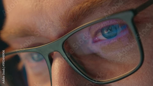 Close up business male eyes in glasses looking computer feeling pain ache discomfort close eye irritated blurry vision unrecognizable man businessman guy suffering eyestrain bad eyesight tired worker