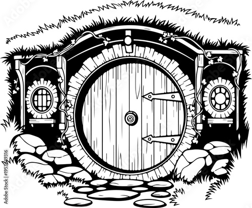 Round Hobbit Style Door silhouette vector illustration
