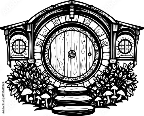 Round Hobbit Style Door silhouette vector illustration