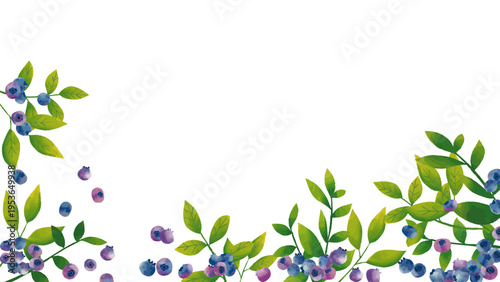 水彩風 フレッシュブルーベリーのフレーム2(16:9)Fresh fruit Series:Watercolor-style fresh blueberry frame 2