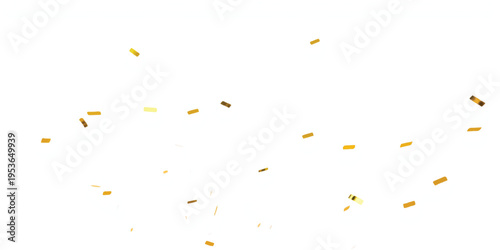 Scattered golden confetti on a clean white background, celebration, party, abstract, festive, decorative, light brown, small particles, light effect, bright,, bokeh, new year, birthday, event