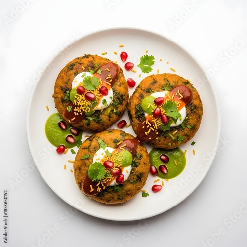 Crispy aloo tikki arranged on white ceramic plate