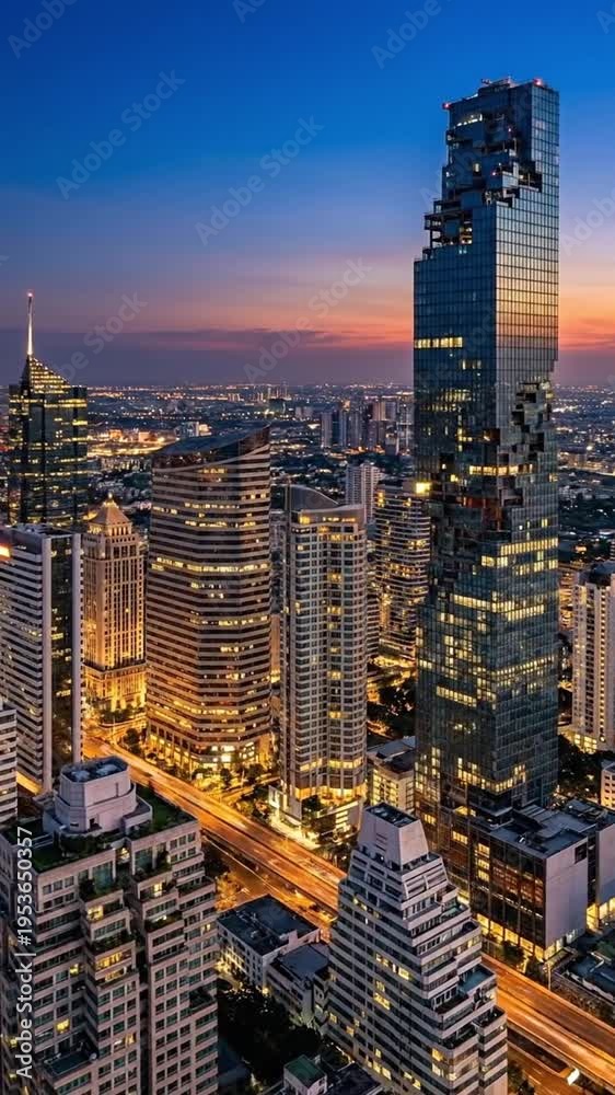 custom made wallpaper toronto digitalIlluminated cityscape at dusk with modern skyscrapers and vibrant lights, urban panorama