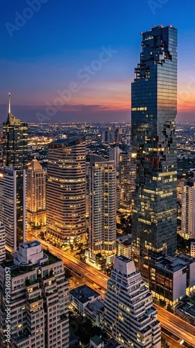 Wallpaper Mural Illuminated cityscape at dusk with modern skyscrapers and vibrant lights, urban panorama Torontodigital.ca