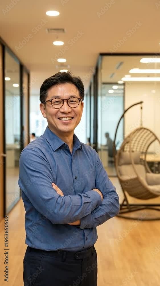 custom made wallpaper toronto digitalConfident Asian businessman smiling with arms crossed in modern office