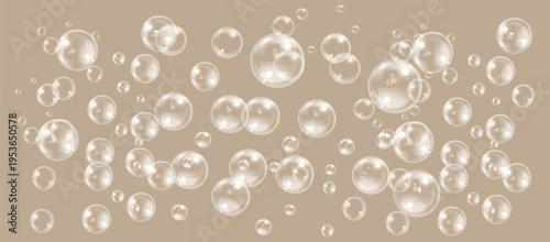 Bubbles floating on beige background 