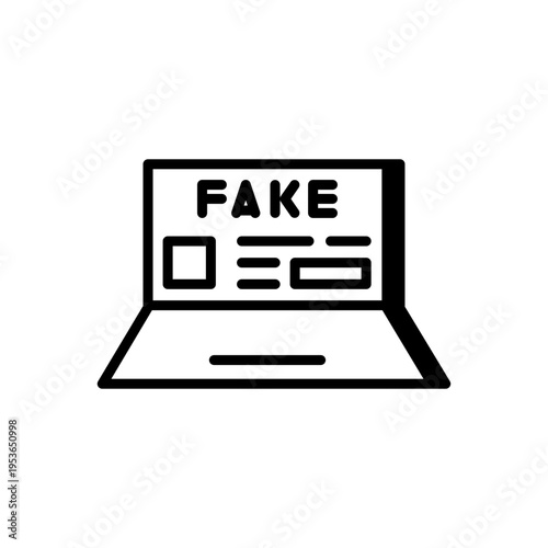 Laptop with fake news alert. Misinformation concept vector icon.
