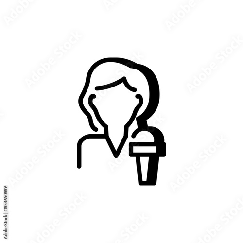 Reporter with microphone. News and journalism concept vector icon.