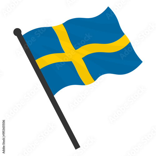 Waving flag of Iceland Sweden state. Illustration of European country flag on flagpole with red and white colors. Vector 3d icon isolated on white background