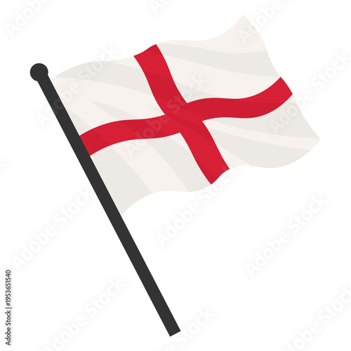 Waving flag of England state. Illustration of European country flag on flagpole with red and white colors. Vector 3d icon isolated on white background