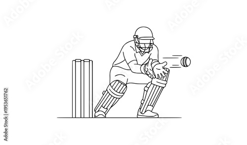 Minimal cricket wicketkeeper receiving ball behind wicket vector illustration