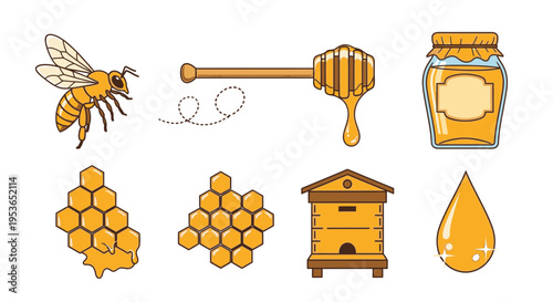 Honey bee and honeycomb elements 1.