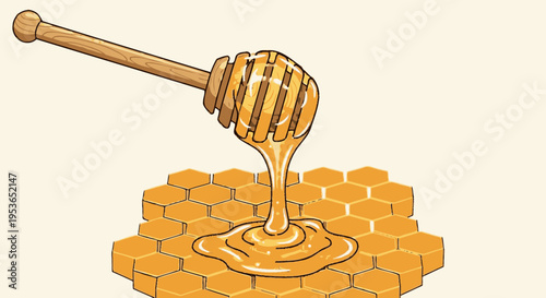 Honey dripping from wooden honey dipper 8.
