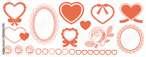 A collection of vintage style decorative featuring red hearts, roses, and lace patterns